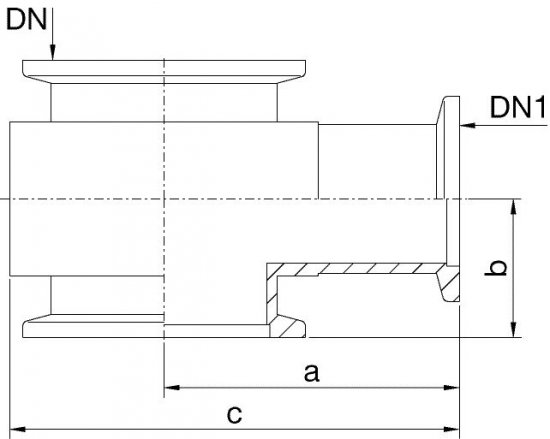 Bild 2 - Reducing T-piece aluminium DN 40/25 a=50 / b=30 / c=80