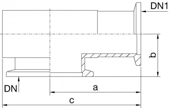 Bild 2 - Reducing piece aluminium DN 40/25 a=55 / b=30 / c=80