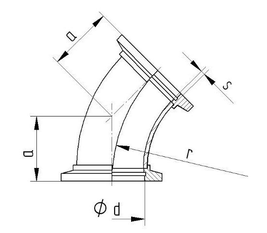 Bild 2 - Angle 45 stainless steel 304 DN 25 a=25,7 / d=25 / r=50
