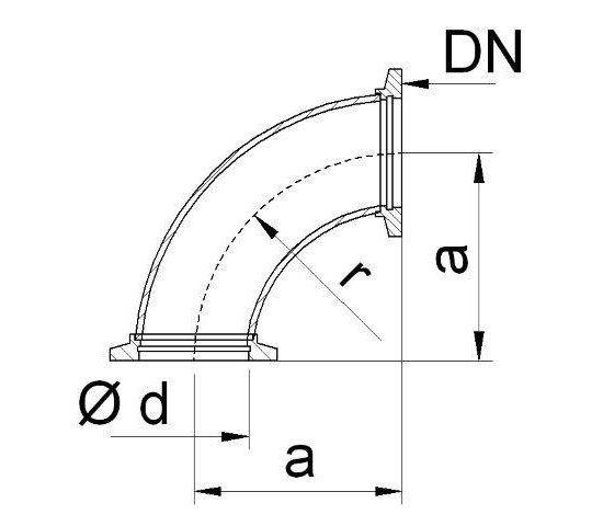 Bild 2 - Angle stainless steel 304 DN 25 a=50 / d=25 / r=50