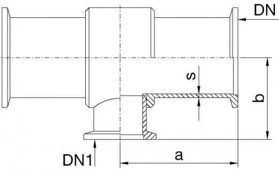 Bild 2 - Reducing T-piece stainless steel DN 50/10 a=75 / b=45 / s=1,5