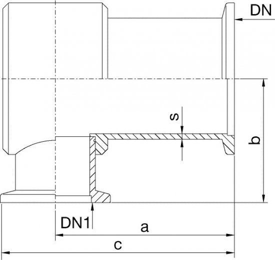 Bild 2 - Reducing angle stainless steel DN 40/16 a=65 / b=40 / c=80
