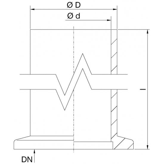 Bild 2 - Small flange with socket SST 316L long DN 16 l=52 / D=20 / d=16