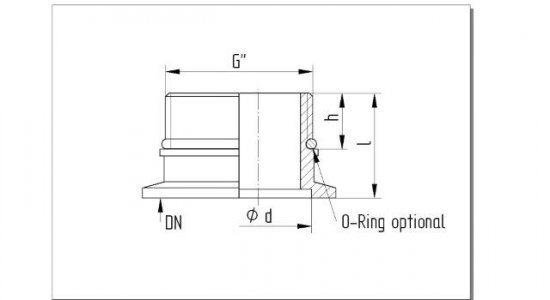 Bild 2 - Small flange screw-in flange stainless steel AISI 303 with male thread DN 25 3/4 inch h=15 / l=26,5 / OR=24x3