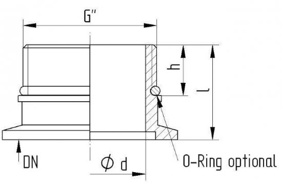 Bild 2 - Small flange screw-in flange stainless steel AISI 303 with male thread DN 40 5/4 inch h=16 / l=30 / OR=38x3