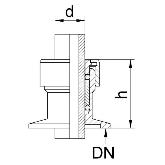Bild 2 - Small flange with squeeze connection brass nickel-plated DN 10 d=10 / h=37