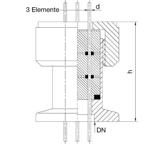 Bild 2 - Small flange with thermocouple feedthrough brass nickel-plated DN 25 3-fold h=39