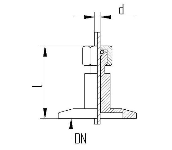 Bild 2 - Small flange universal thermocouple feedthrough brass nickel-plated DN 40 1-fold 1mm-3,2mm h=37