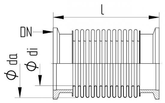 Bild 2 - Metal bellow with small flange SST 304/316Ti DN 25 l=60 / di=21 / da=32 / x=6