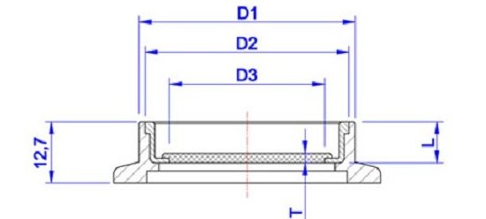Bild 2 - KF Viewport borosilicate stainless steel NW 40 D1=44,5 / D2=42 / D3=32 / T=3 / L=8,5