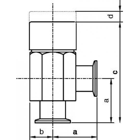 Bild 2 - Bellow-sealed angle valve with spindle aluminium DN 25 a=50 / b=25 / c=114 / d=12