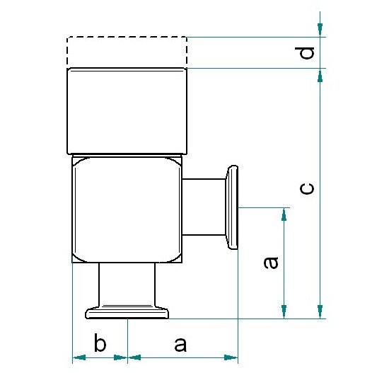 Bild 2 - Bellow-sealed angle valve with spindle stainless steel DN 50 a=70 / b=53 / c=150 / d=16