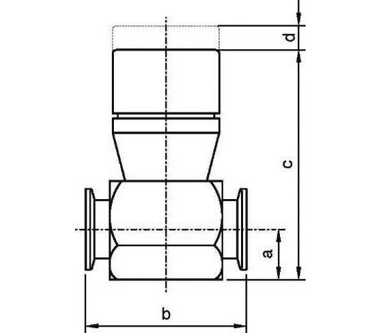 Bild 2 - In-line bellow-sealed valve with spindle aluminium DN 25 a=25 / b=80 / c=108,5 / d=12