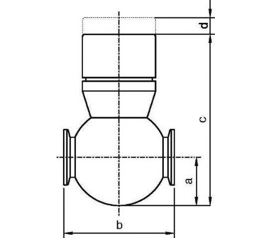 Bild 2 - In-line bellow-sealed valve with spindle stainless steel DN 25 a=35 / b=80 / c=124 / d=12