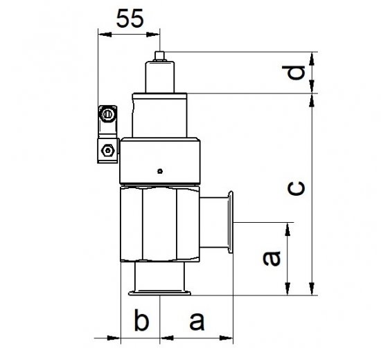 Bild 1 - Angle valve electro-pneumatic aluminium DN16 closed without position transducer with control valve c=120 d=58