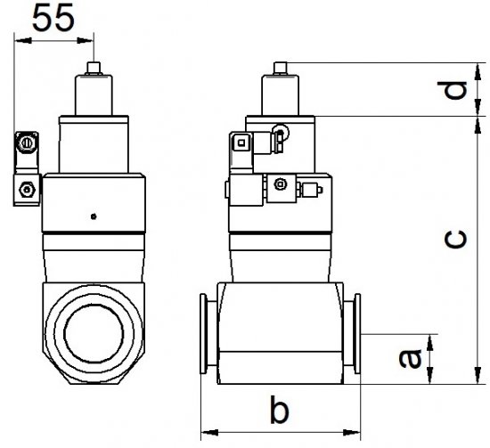 Bild 1 - Straight way valve electro-pneumatic aluminium DN16 open with single position transducer with control valve c=118 / d=58