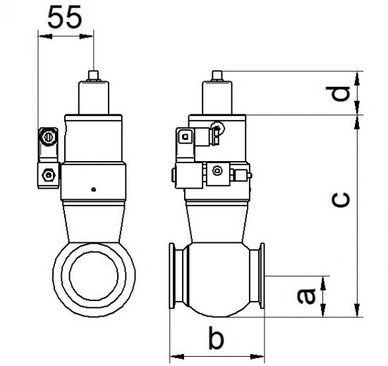 Bild 1 - Straight way valve electro-pneumatic stainless steel DN16 open without position transducer with control valve c=135 / d=58