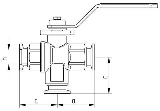 Bild 2 - Three-way ball valve brass nickel-plated DN 10 a=35 / b=10 / c=35
