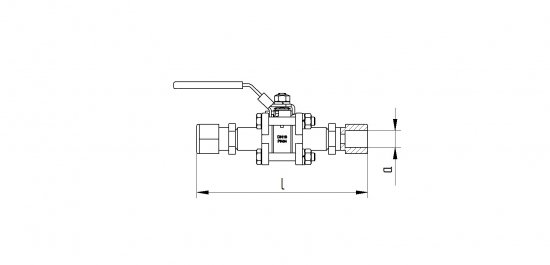 Bild 2 - Spherical valve with 12mm double compression tube fitting 316 (Swagelok-Adapter compatible) A=62mm / B=12mm