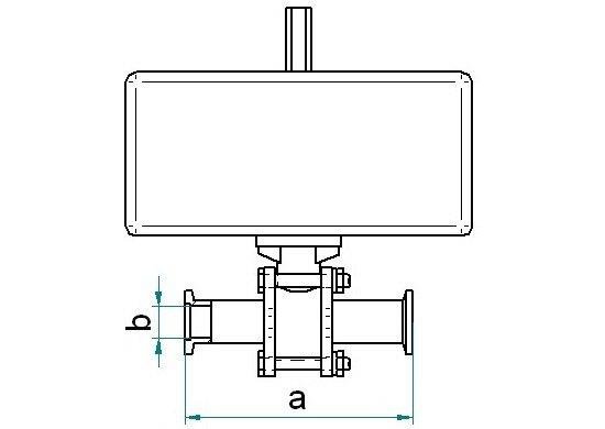 Bild 2 - Spherical valve small flange 25 stainless steel pneumatic actuator with position transducer without control valve a=140 / b=25