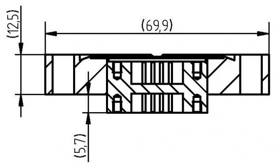 Bild 2 - CF SUB-D feedthrough DN 40 - 9 Pins a=69,9 / b=5,7 / c=12,5
