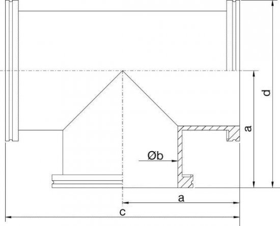 Bild 2 - ISO-K-T-piece SST 316L DN 160 a=138 / b=153 / c=276 / d=228