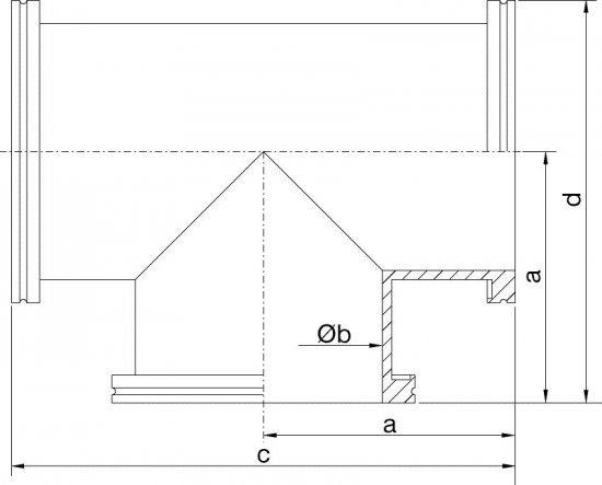 Bild 2 - ISO-K-T-piece SST 304 DN 200 a=178 / b=213 / c=356 / d=298