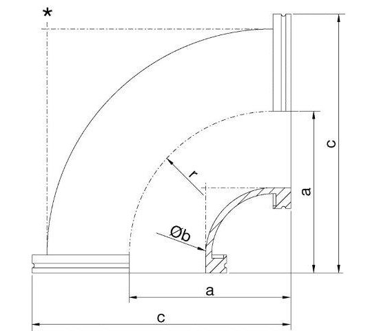 Bild 2 - ISO-K-pipe elbow SST 316L DN 100 a=108 / b=100 / c=173 / r=100