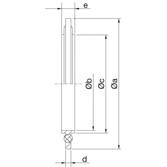 Bild 2 - ISO-centering ring aluminium/Viton with outer ring DN 250 a=287 / b=258 / c=261 / d=3,9 / e=8