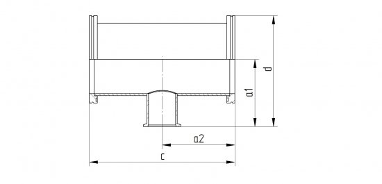 Bild 2 - ISO-K/KF reducer-T-piece stainless steel DN 63/25 a1=75 / b1=70 / a2=88 / b2=25 / c=176 / d=122,5