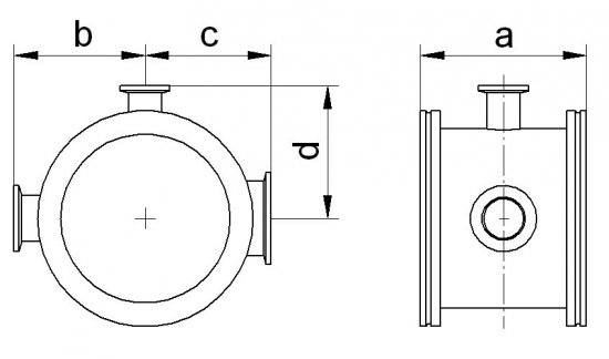 Bild 2 - ISO-K instrument cross DN 160 SST 304 a=100 / b=106 / c=104 / d=105