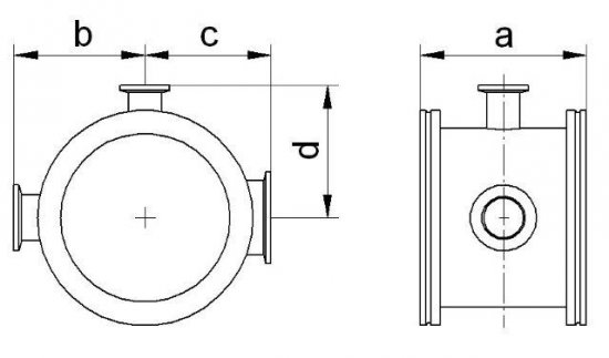 Bild 2 - ISO-K instrument cross DN 200 SST 316L a=100 / b=136 / c=135 / d=136