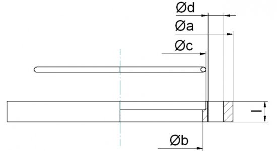 Bild 2 - ISO-dismantling flange with circlip DN 63 SST 304 a=130 / b=95,5 / c=110 / d=9 / l=12 / bore: 4x90 / ring 3