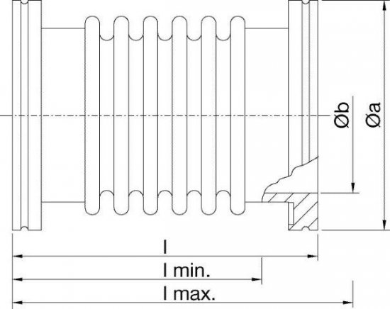Bild 2 - ISO-K-flex connector DN 100, SST 304/316Ti a=130 / b=102 L=130 / Lmin=116 / Lmax=140