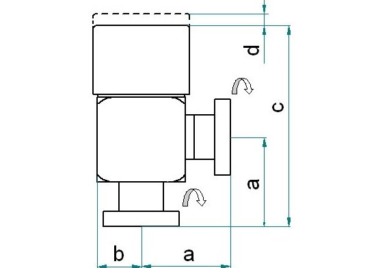 Bild 2 - Angle valve CF manually operated DN 40 stainless steel casing 2 flanges turnable a=63 / b=35 / c=145 / d=16