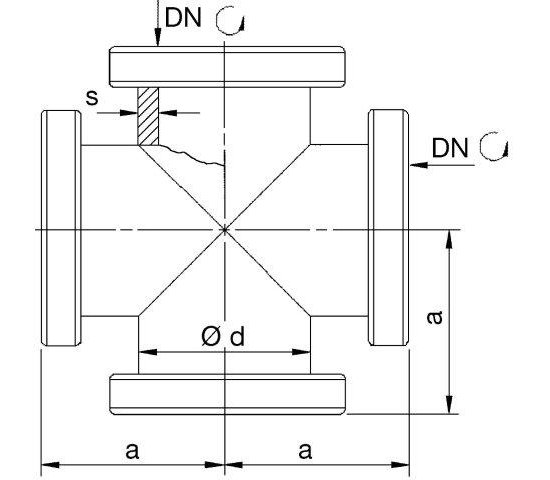 Bild 2 - CF-cross, 2 flanges 304L turnable DN 63 a=105 / d=66 (70x2)
