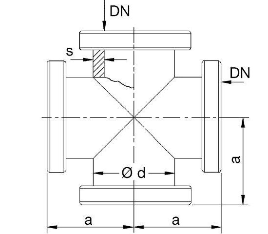 Bild 2 - CF-cross, flanges 304L fixed DN 200 a=187,5 / d=200 (204x2)