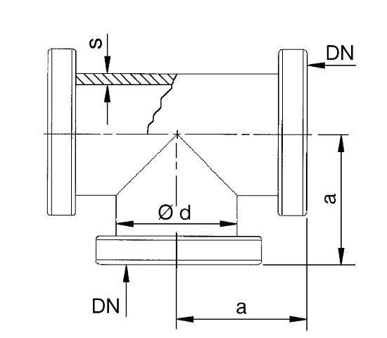 Bild 2 - CF-T-piece 316L, flanges fixed DN 63 a=105 / d=66 (70x2)