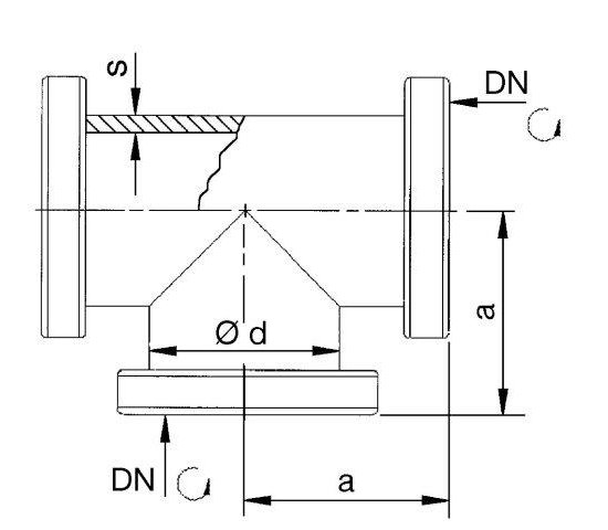 Bild 2 - CF-T-piece 304L, 2 flanges turnable DN 100 a=135 / d=100 (104x2)