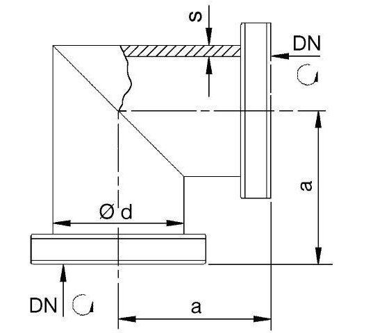 Bild 2 - CF-angle 316L, 2 flanges turnable, DN 100 a=135 / d=100 (104x2)