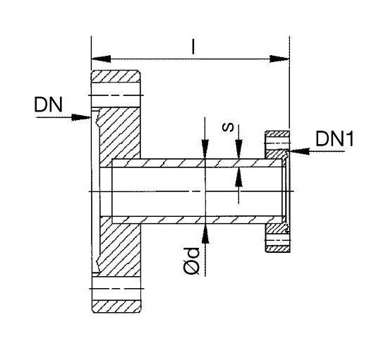 Bild 2 - CF reducing piece 316L, flanges fixed, DN 63/16 l=75 / d=19 / s=1,5