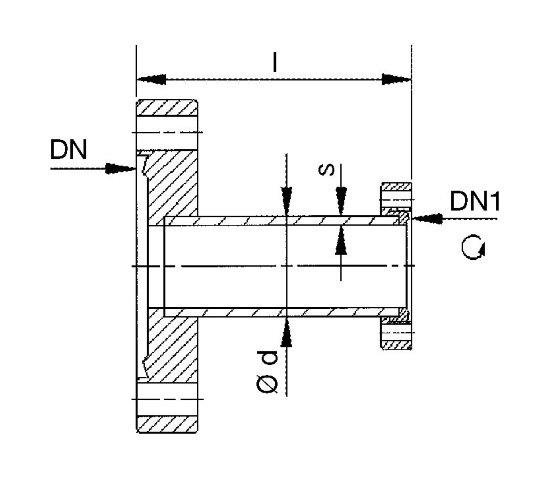 Bild 2 - CF reducing piece 304L, small flange turnable, DN 100/40 l=95 / d=42 / s=2