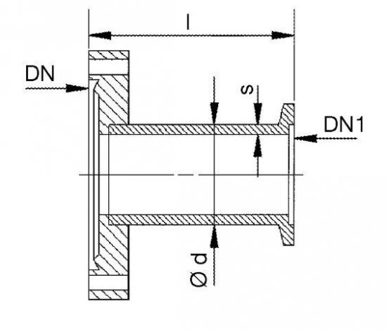 Bild 2 - CF-KF-adapter piece, flange fixed, DN 16/16 small flange l=36 / d=20 / s=2,0