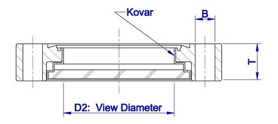 Bild 2 - CF Viewport borosilicate stainless steel NW 40 D2=38 / B=6,7 / T=12,7