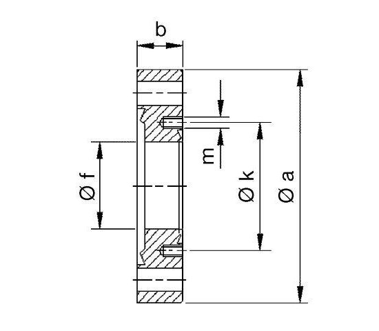 Bild 2 - CF-reducing flange DN 160/63 a=203 / b=22,3 / f=66 / k=92,1 / M8