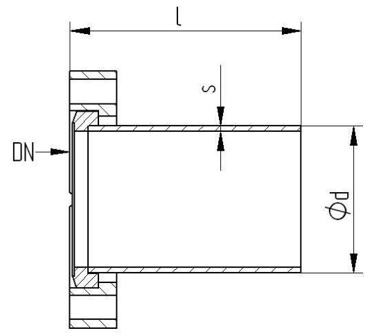 Bild 2 - CF-flange 304L with socket turnable DN 40 l=63 / d=40 / s=1.5