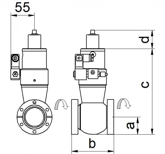 Bild 1 - CF-straight way valve closed stainless steel electro-pneumatic 2 flanges turnable with single position transducer with control valve DN 16 c=135 / d=58
