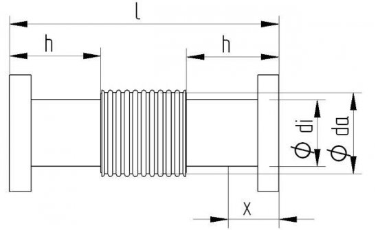 Bild 2 - CF-metal bellows, 1 flange turnable 316L/316Ti, DN100 di=105 / da=132 / l=230 / x=14 / h=80