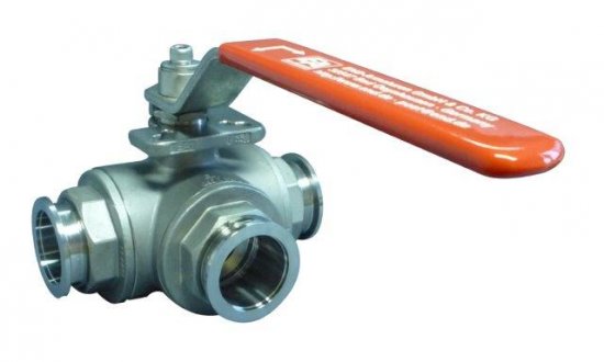 Bild 1 - Three-way ball valve small flange 25 stainless steel manually operated a=65 / b=24