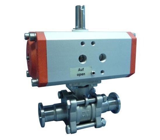 Bild 1 - Spherical valve small flange 16 stainless steel pneumatic actuator without position transducer without control valve a=107 / b=15